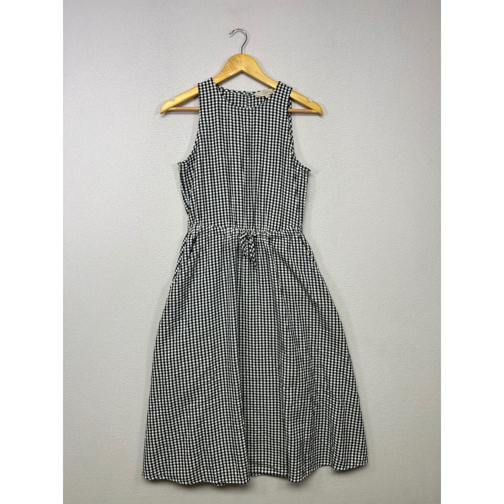 Cottagecore Picnic LOFT Womens XS Black White Gingham Back Cutout Midi Dress